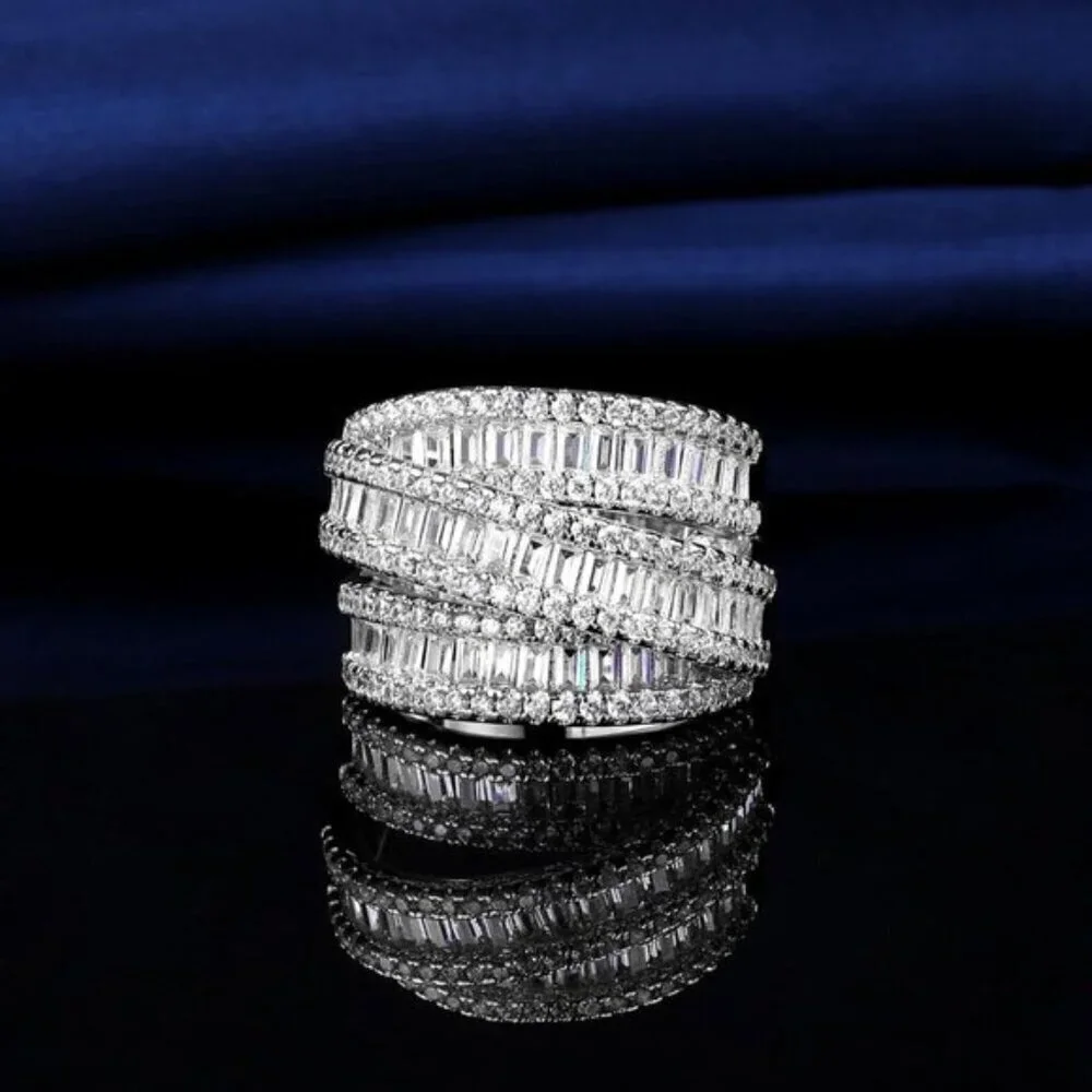 ⭐ MDFUN 18K Gold Plated Emerald Cut CZ Eternity Ring | Wedding & Promise Band